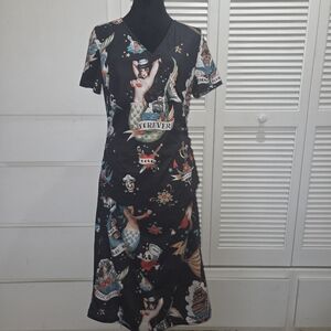 Black Tattoo Print Dress Size L